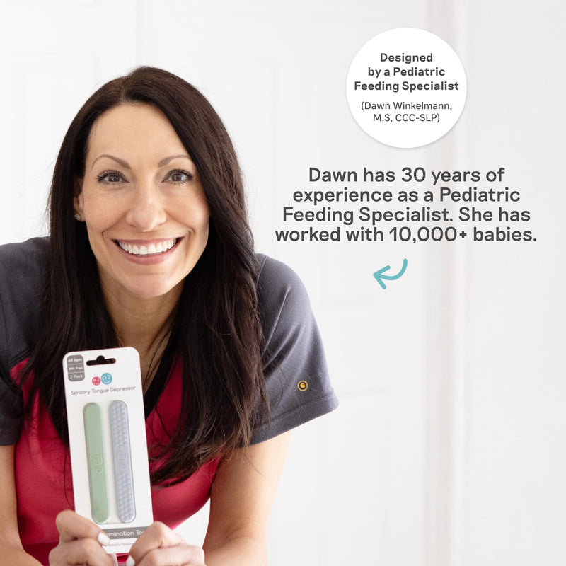 ezpz Baby-Led Toothbrush + Tongue Depressor Dual Pack (Sage) – 100% Silicone Toothbrush + Silicone/Stainless Steel Tongue Depressor
