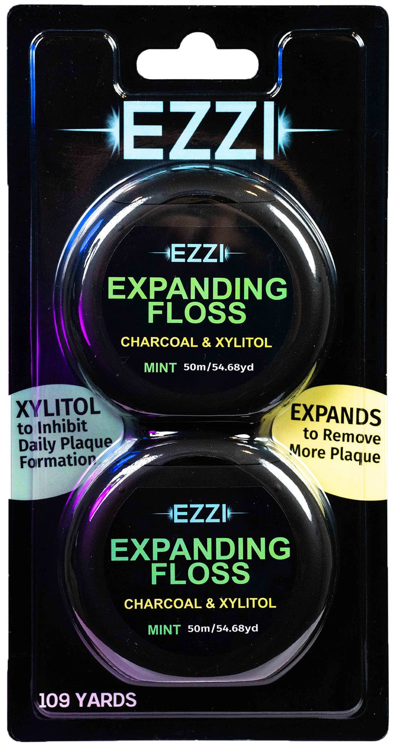 EZZI Woven Expanding Dental Floss – Charcoal, Xylitol, Mint | 109 Yards