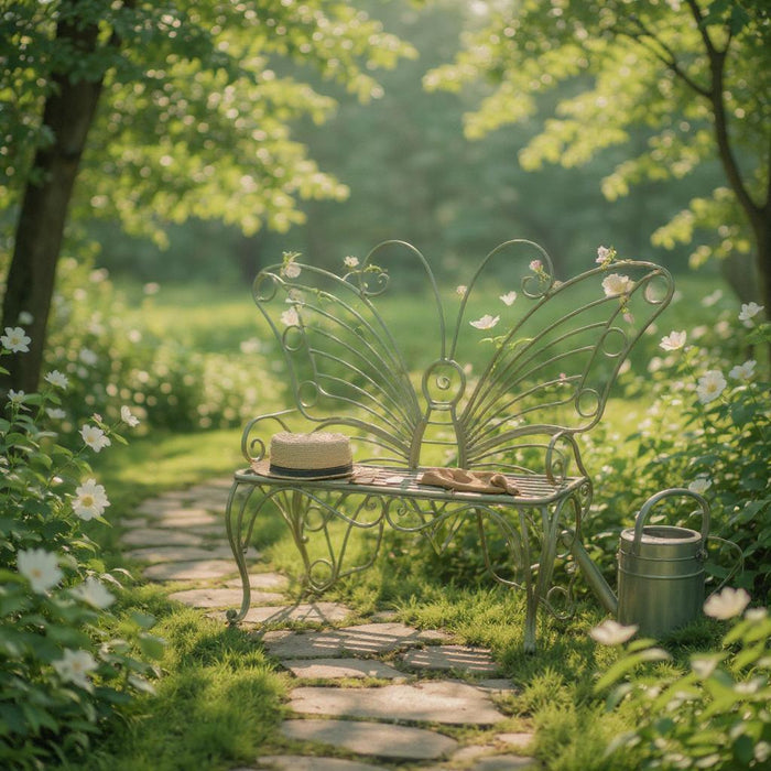 GREEN BUTTERFLY METAL BENCH