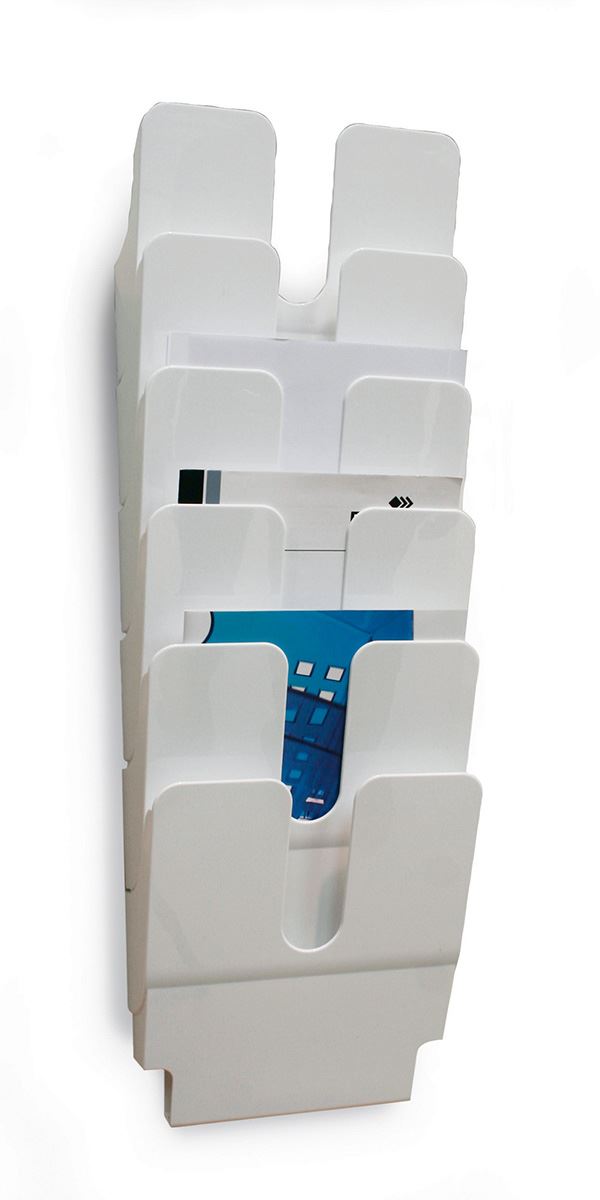 Durable FLEXIPLUS 6 Wall Mounted Literature Tray | A4 Portrait Holder | White
