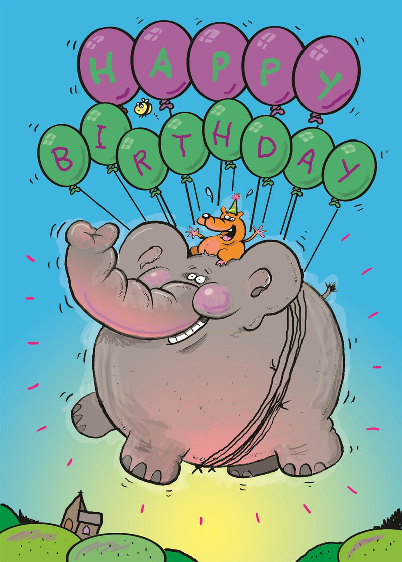Floating Balloon Elephant Children's Birthday Card (105 x 148 mm)