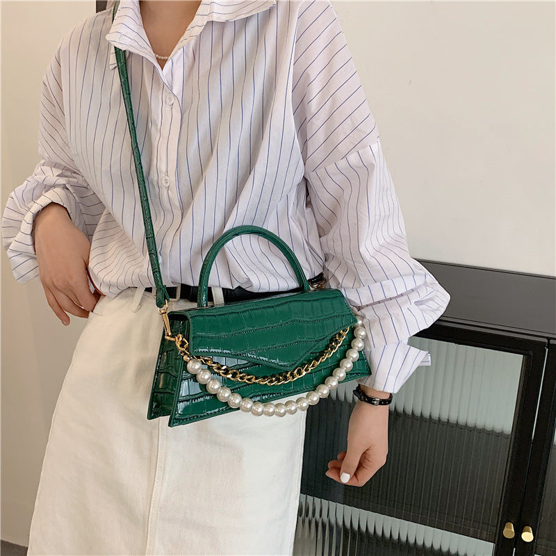Retro Pattern Small Square Bag Fashion Pearl Single Shoulder