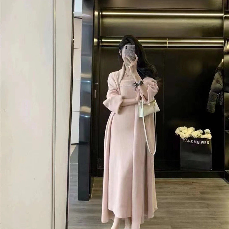 Women's Knitted Cardigan Dress Sweater Suit
