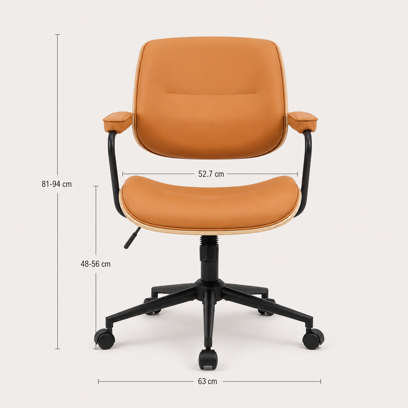 Walnut Effect Orange Swivel Desk Chair with Armrests