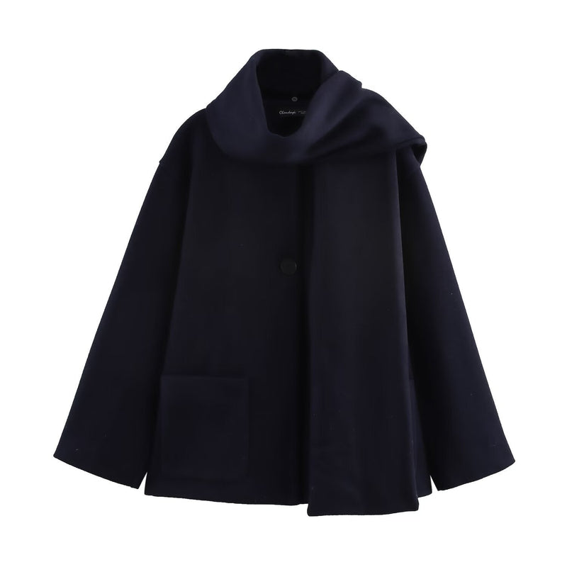 Elegant Blended Textile Scarf Overcoat Coat