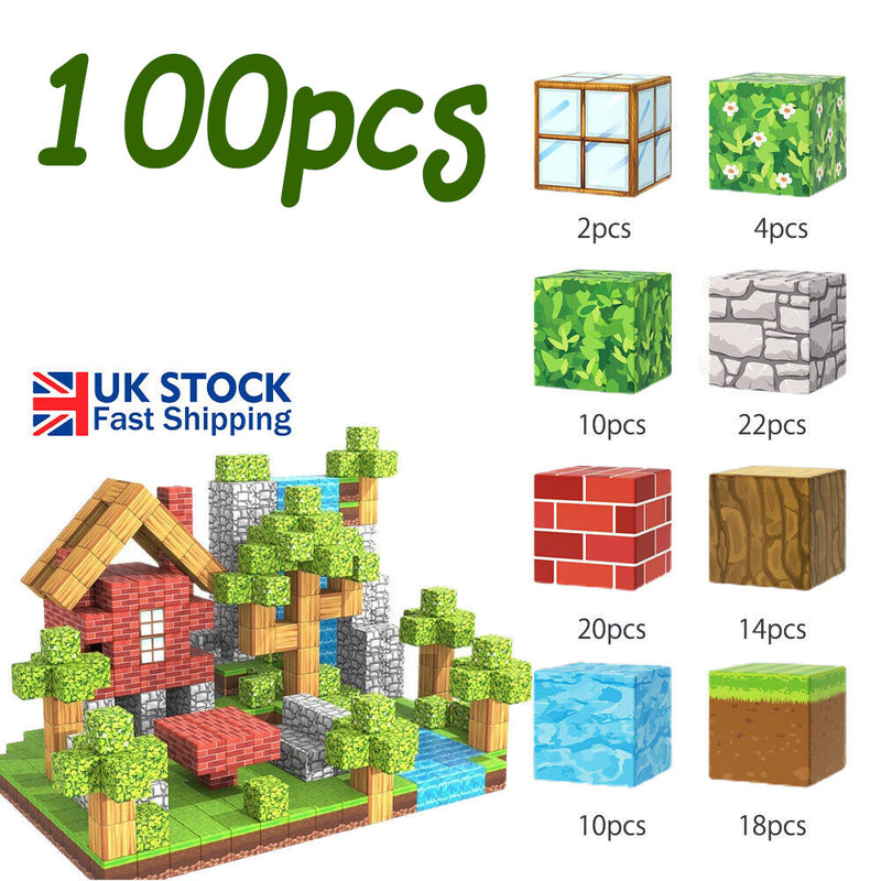100Pcs/Set Minecraft Magnetic Building Blocks Children Kids Educational Toy Gifts