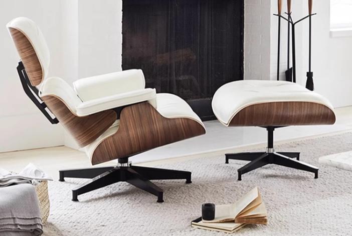 EAMES REPLICA CREAM LEATHER CHAIR & STOOL