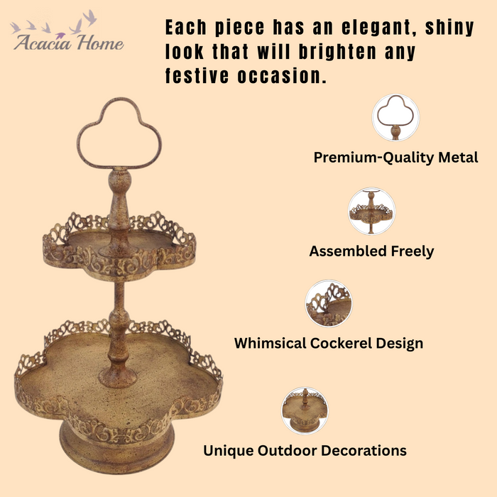 48CM RUSTY METAL 2 TIER CAKE STAND