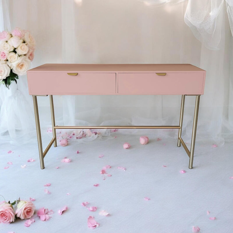 120CM PINK WOODEN 2 DRAWER SIDE TABLE
