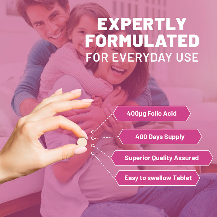 Folic Acid Tablets 400 mcg - 400 Vegan Vitamin B9 Tablets