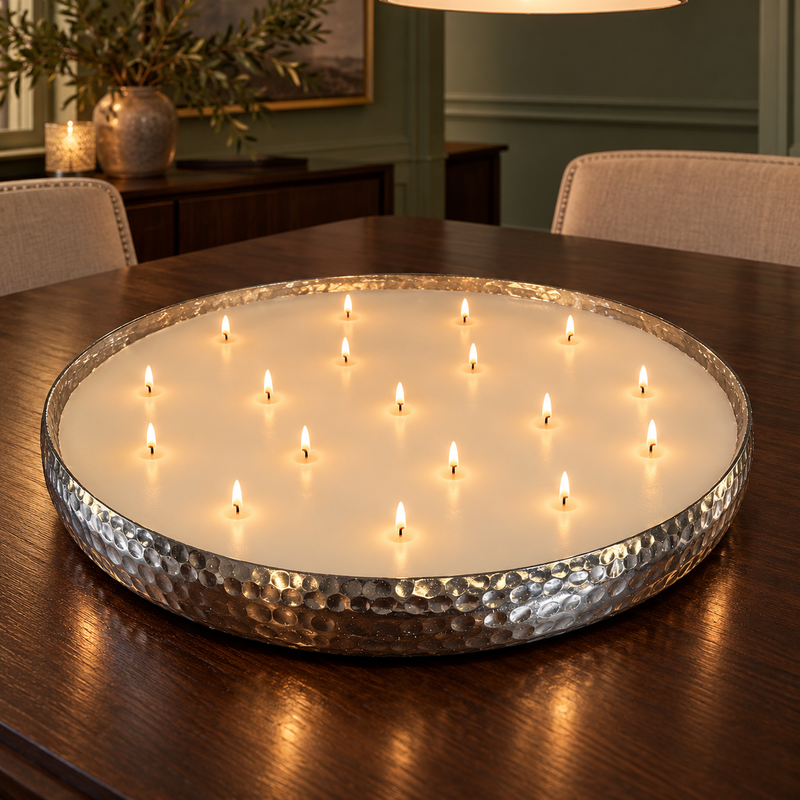 40cm Silver Hammered Scented Candle – Apple & Cinnamon