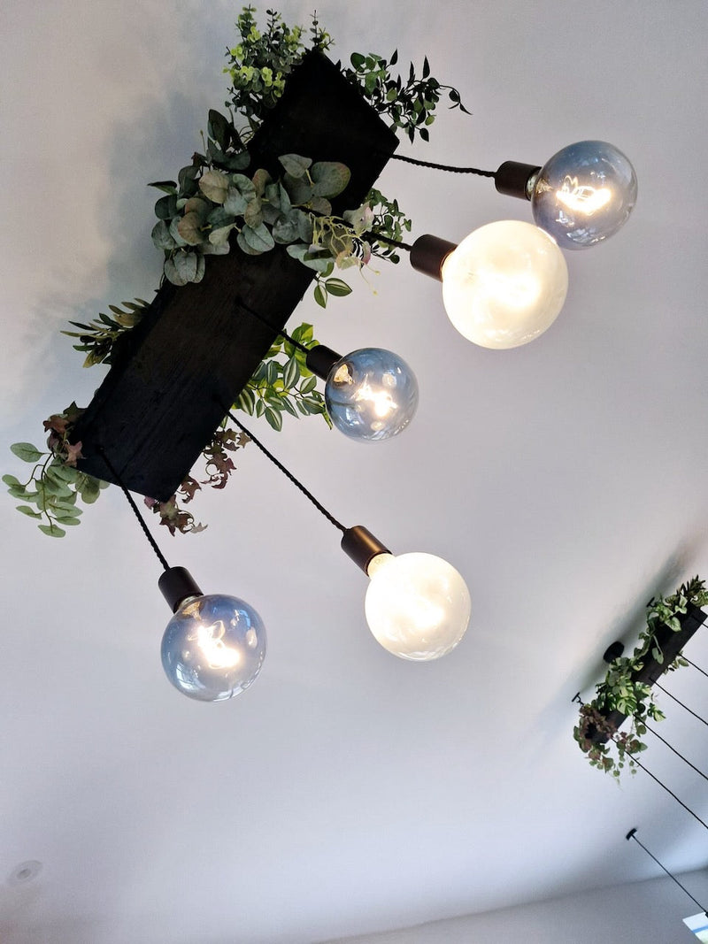 Matt Black Canopy Wooden Beam Chandelier