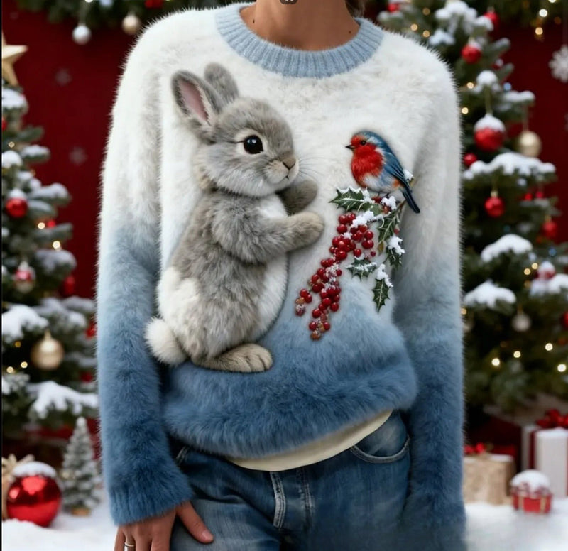 Digital-printed Christmas-patterned Women's Flannel Hoodie