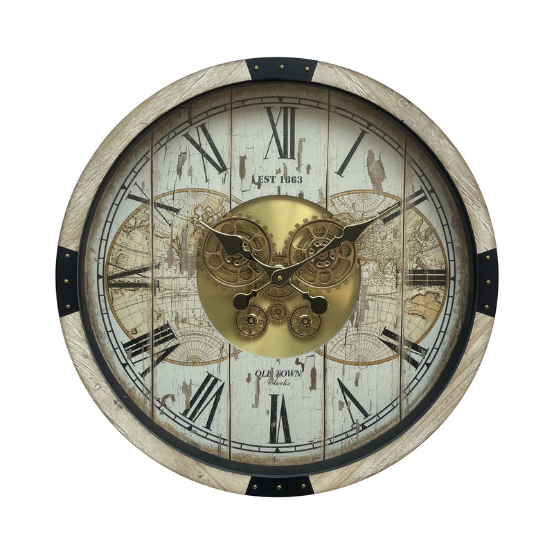 AcaciaHome Durable Gear Wall Clock with Moving Gears, Roman Numerals, Art Deco Skeleton Design, Elegant Home or Office Décor for Living Room, Hallway, Dining Room
