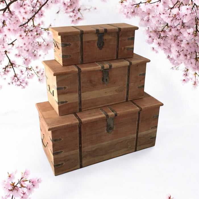 101CM SET 3 WOODEN CHESTS