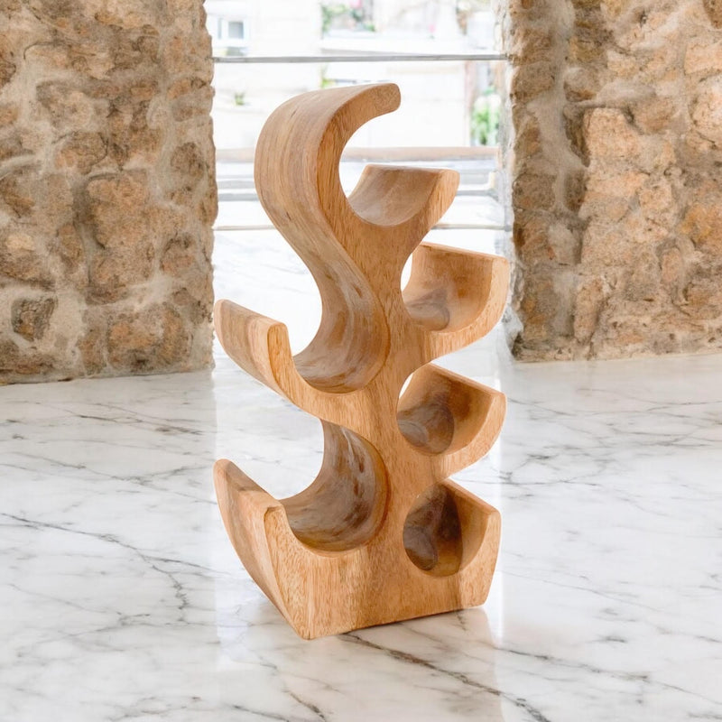 6 BOTTLE HAND CARVED WINE RACK