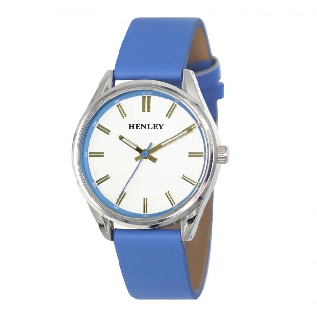 Henley Ladies Colourful Round silver tone case Blue Faux Leather Strap Watch H06185.6