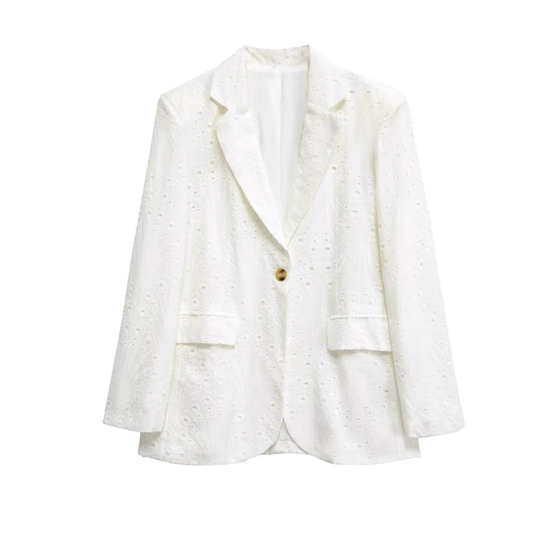 Casual Embroidered Hollow Out Single Breasted Jacket