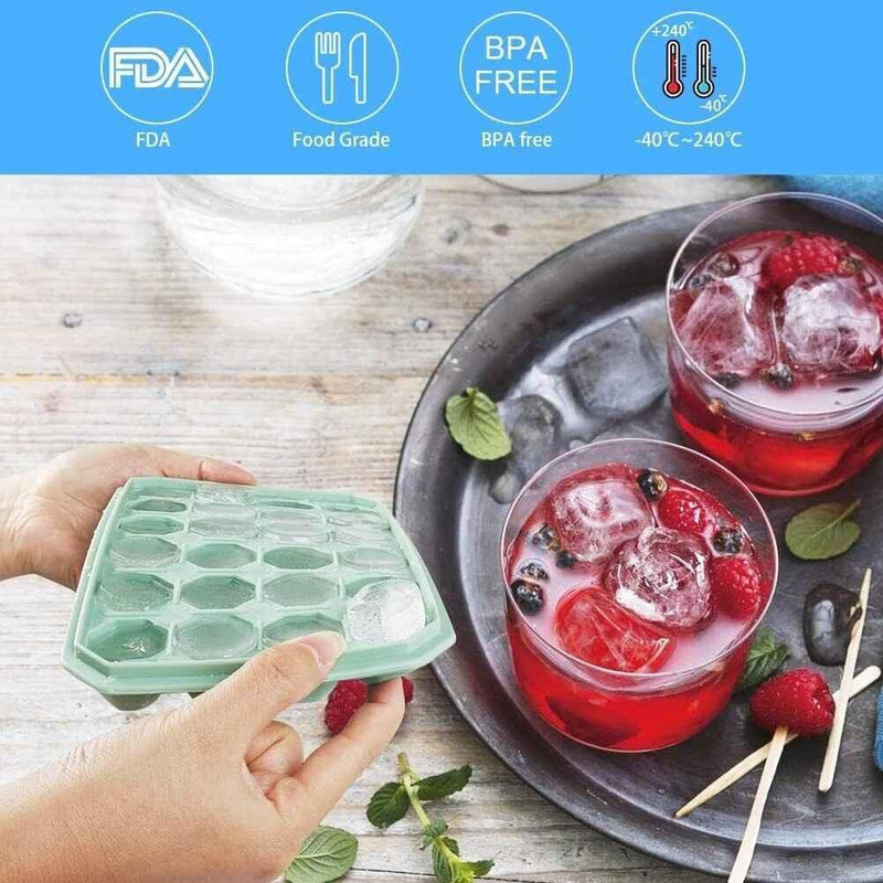 Reusable Ice Cube Trays with No Spill Lid Easy Release 48 Cubes Whiskey Cocktail