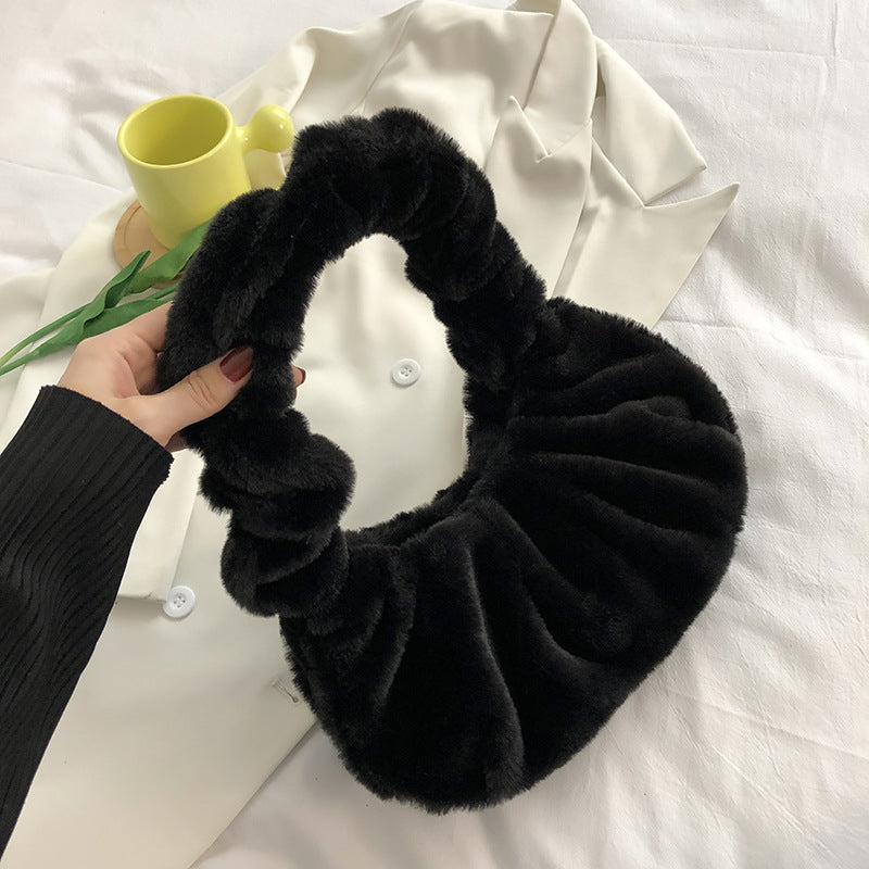 Fashion Plush Pleated Portable Cloud Bag