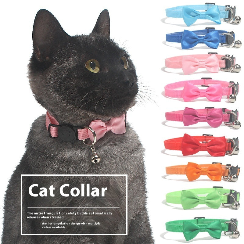 Pet Bow Collar Nylon Ribbon Multi-color Adjustable With Bell Pet Decorations