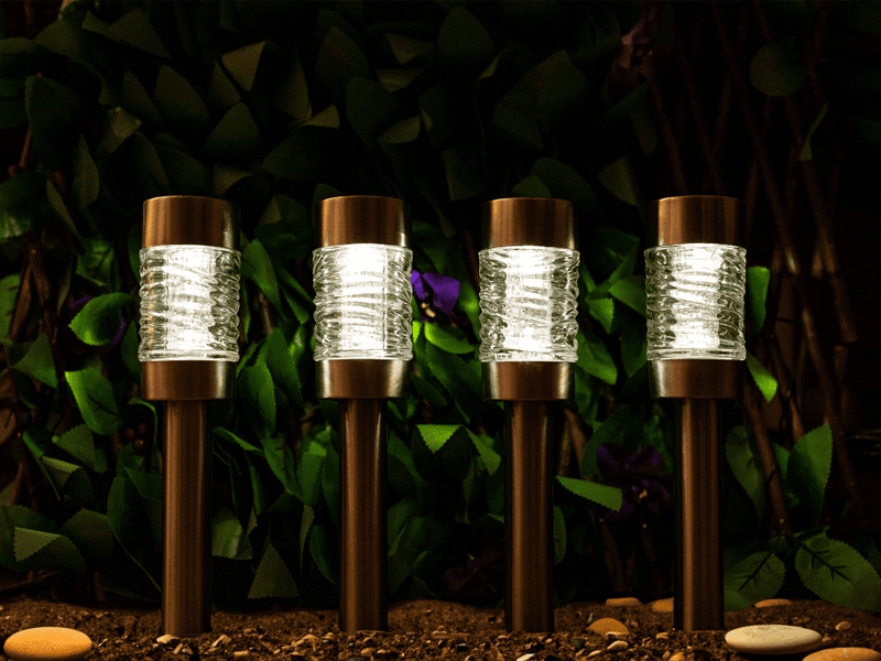 4 Pack Solar Garden Stake Lights with Removable Glass Lanterns