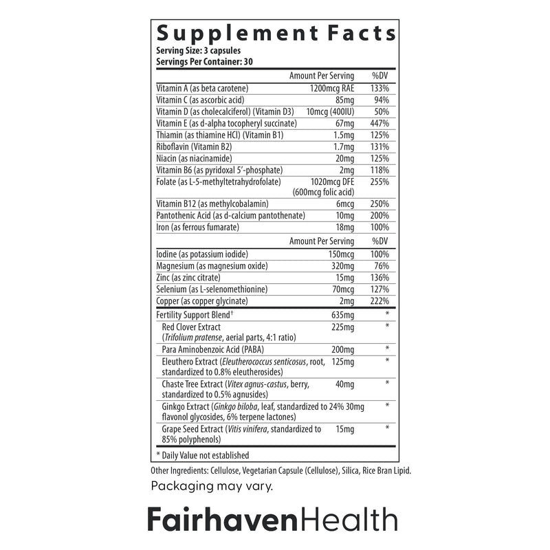 Fairhaven Health FertilAid for Women | Prenatal Vitamin for Fertility Support with Vitex & Folate | 180 Capsules