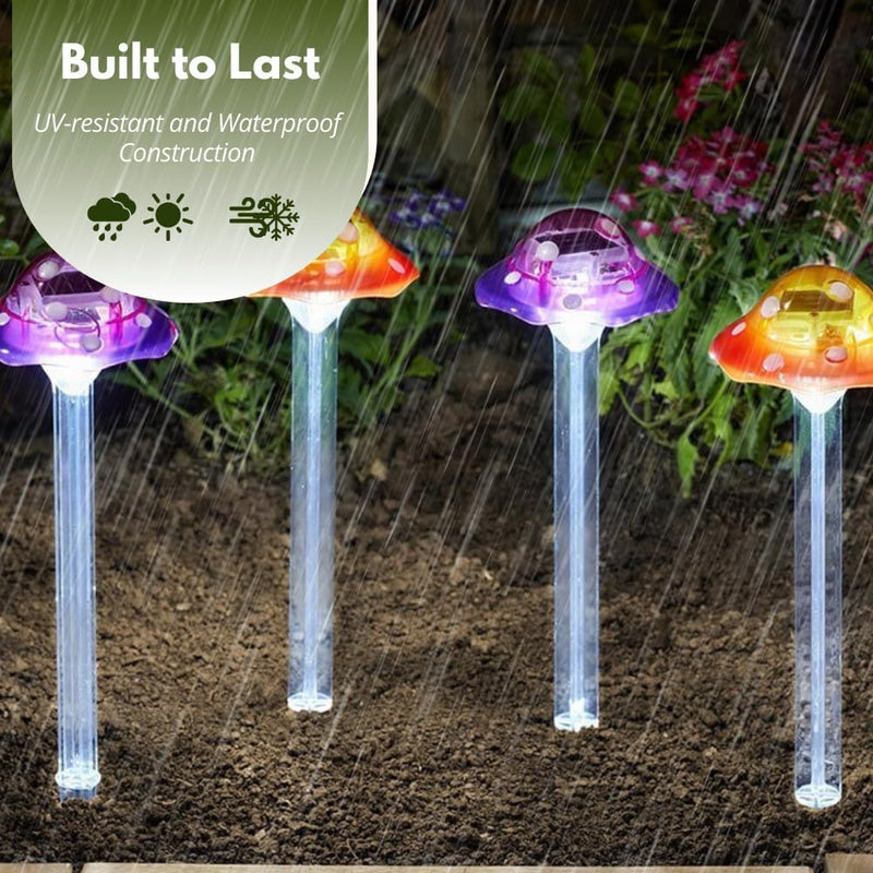 Solar Mushroom Stake Lights 4 Pack Outdoor Garden Decorations