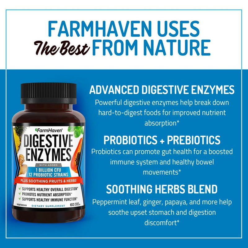 FarmHaven Digestive Enzymes – 60 Capsules with Probiotics & Herbs