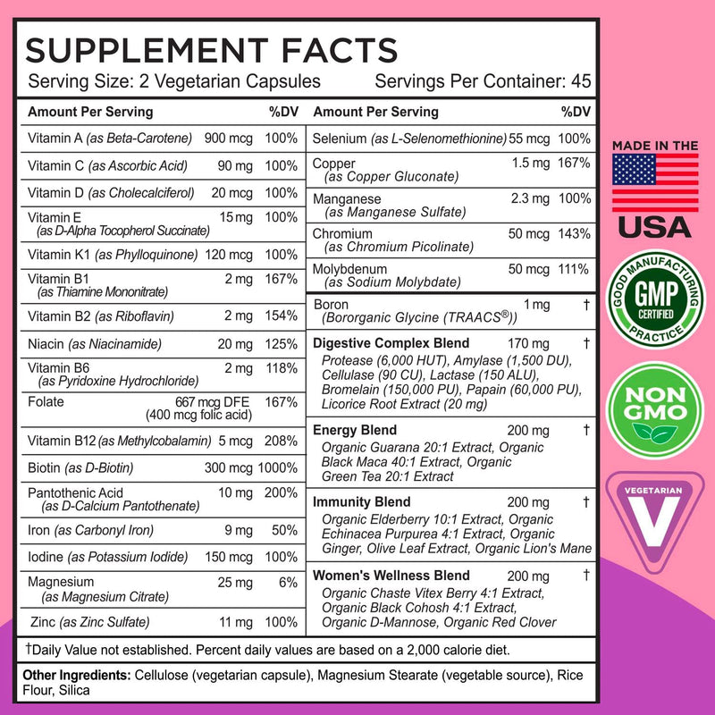 FarmHaven Women's Multivitamin | 22 Essential Nutrients & Whole Food Formula | 90 Capsules