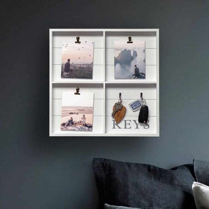 Rustic Wall Key Holder with Photo Frame and Memo Clips