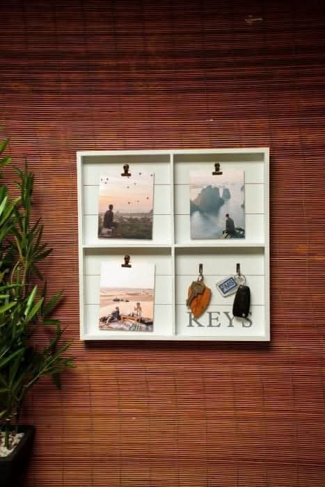 Rustic Wall Key Holder with Photo Frame and Memo Clips