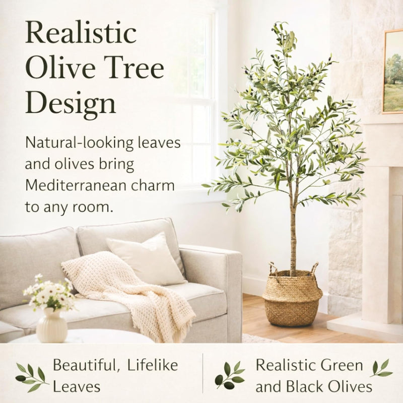 6 ft Artificial Olive Tree with Woven Basket Indoor Plant