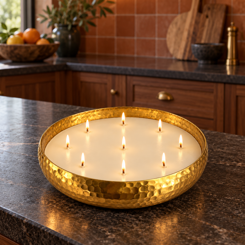 25cm Gold Hammered Bowl Candle – Apple & Cinnamon