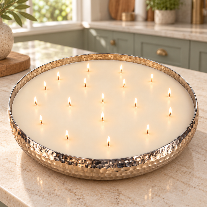 40cm Silver Hammered Scented Candle – Apple & Cinnamon