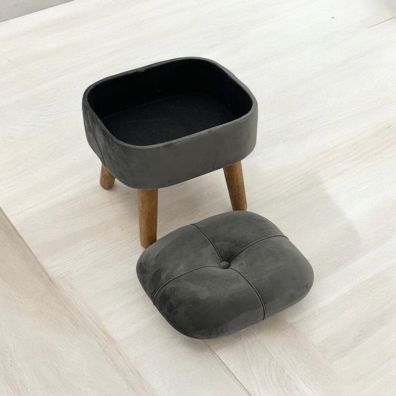 GREY WOODEN STOOL