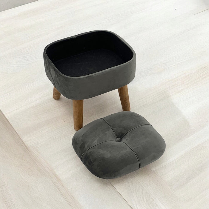 GREY WOODEN STOOL