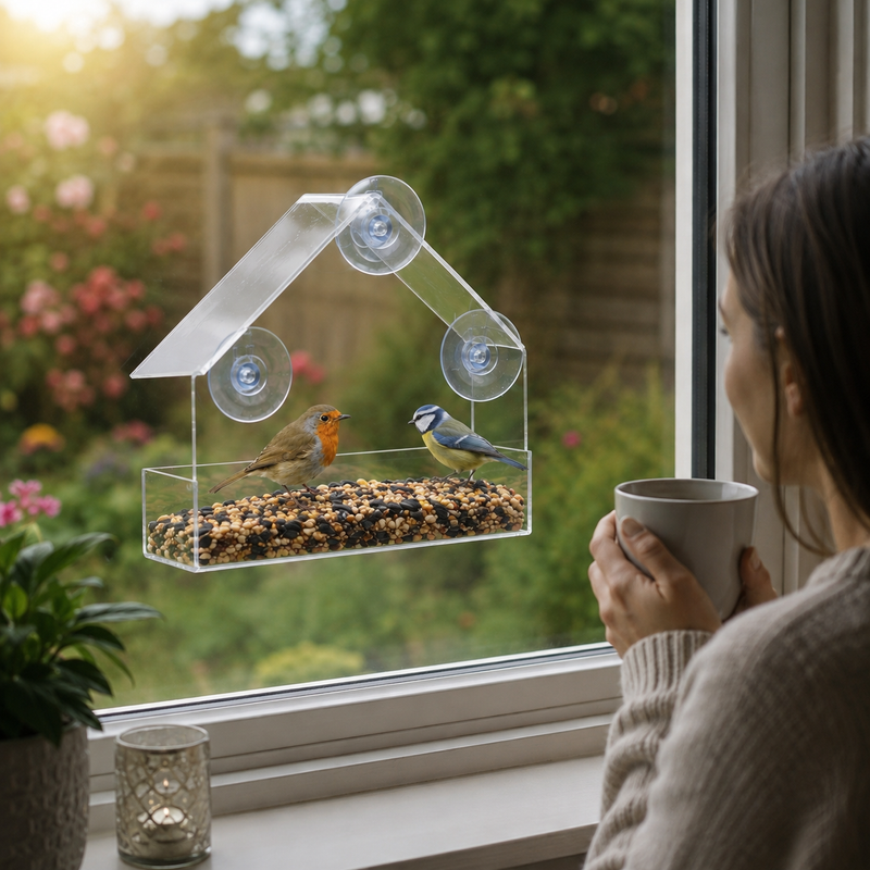 Perspex Window Bird Feeder with 1kg Wild Bird Seed