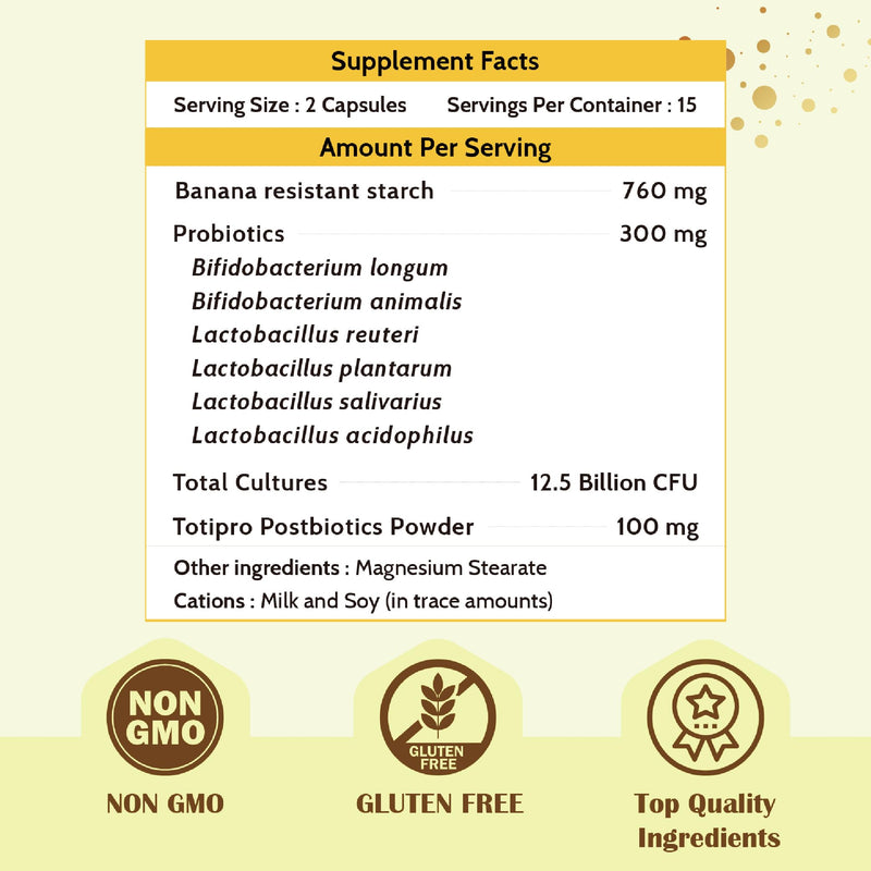 Fecula Biotech Synbiotic Gut Health - 3-in-1 Probiotic/Prebiotic/Postbiotic, 30 Caps, D-Lactate Free