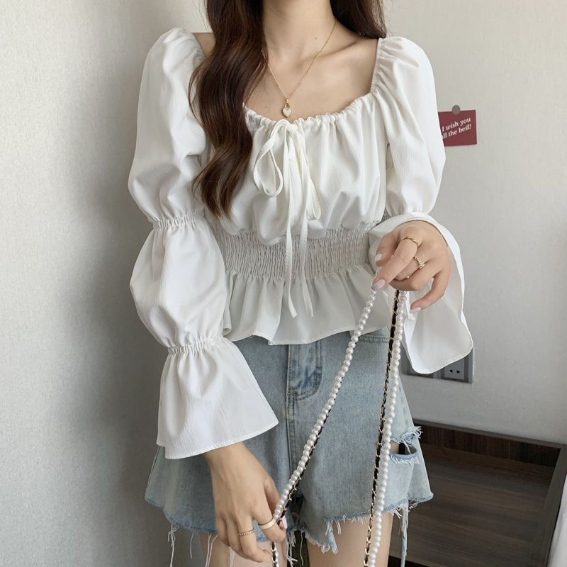 New Stylish French-style Puff-sleeve Chiffon Blouse