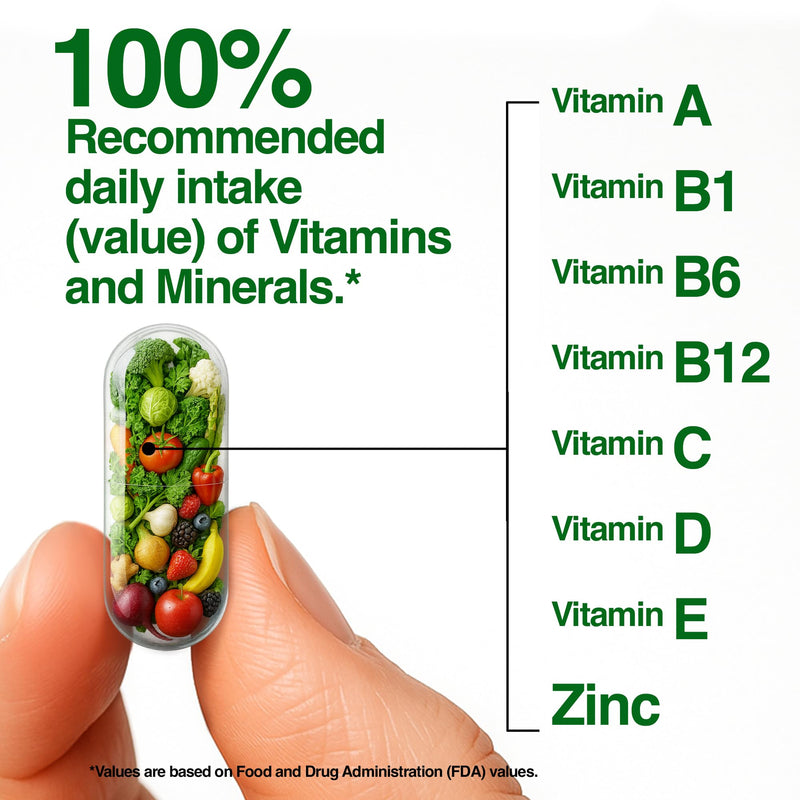 FeelGood Vita Fruits & Veggies Capsules – 25 Superfood Ingredients Multivitamin, 60 Count for Men & Women