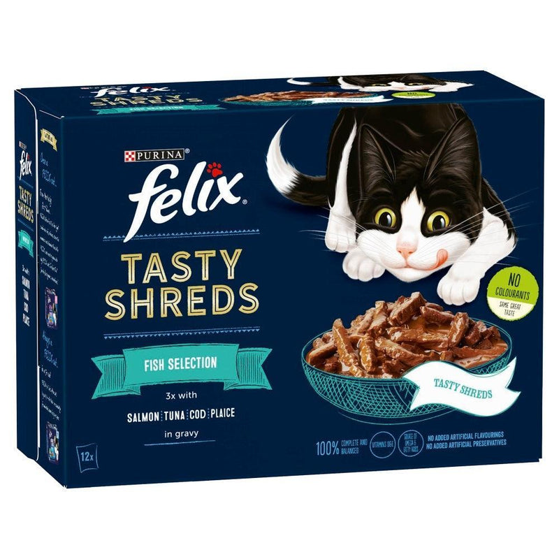 Felix Pouches Tasty Shreds Fish Selection in Gravy  12 x 80g