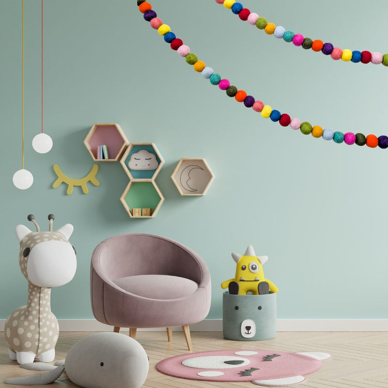 Colourful Felt Ball Garland, Fair Trade Eco Bunting Ethically Handmade in Nepal