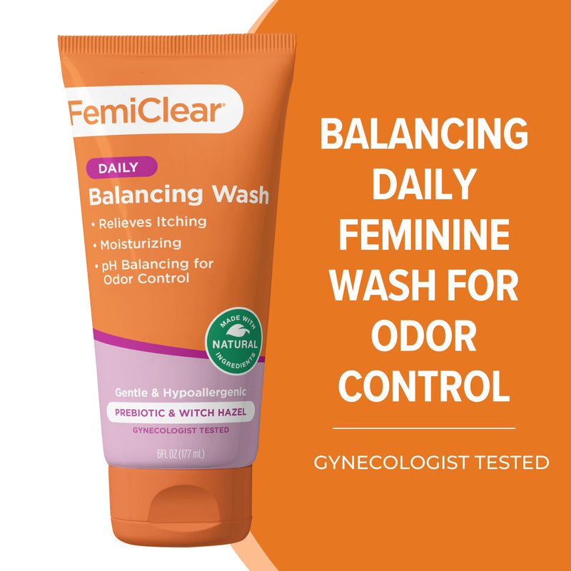 FemiClear Soothing Daily Feminine Wash — Gentle pH-Balanced Cleanser for Sensitive Skin (Pack of 2, 6 fl oz each)