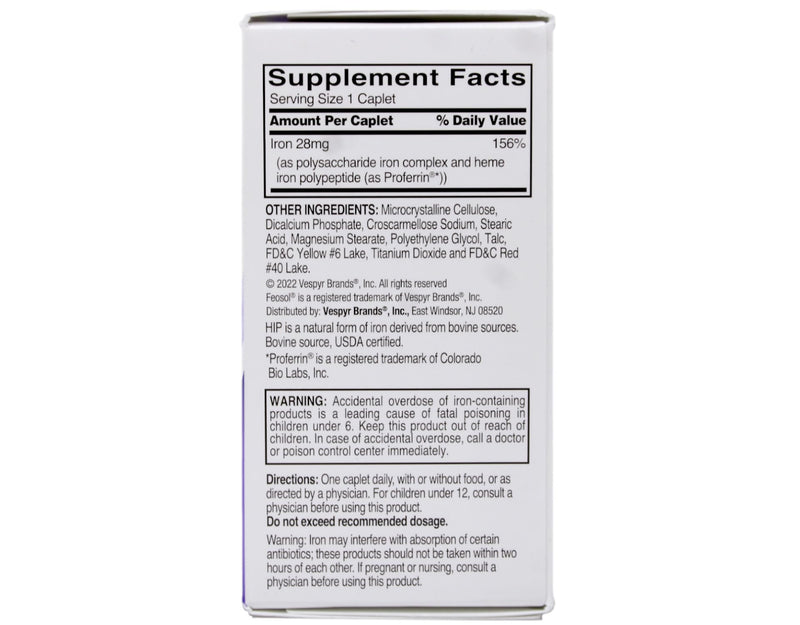 Feosol Complete Iron Supplement – Bifera HIP & PIC, 30 Caplets, Pack of 3