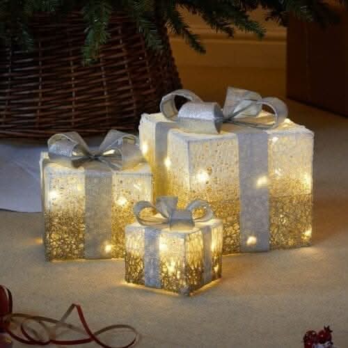 Three Piece Christmas LED Present Gift Box Decoration