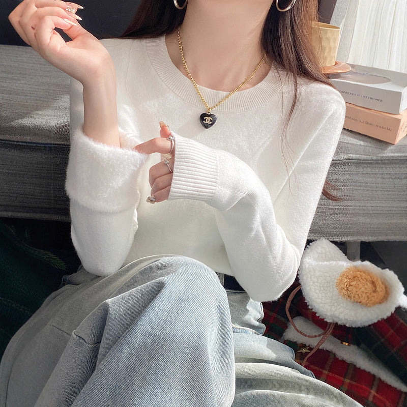 Round Neck Cashmere Sweater Women's Thick Retro