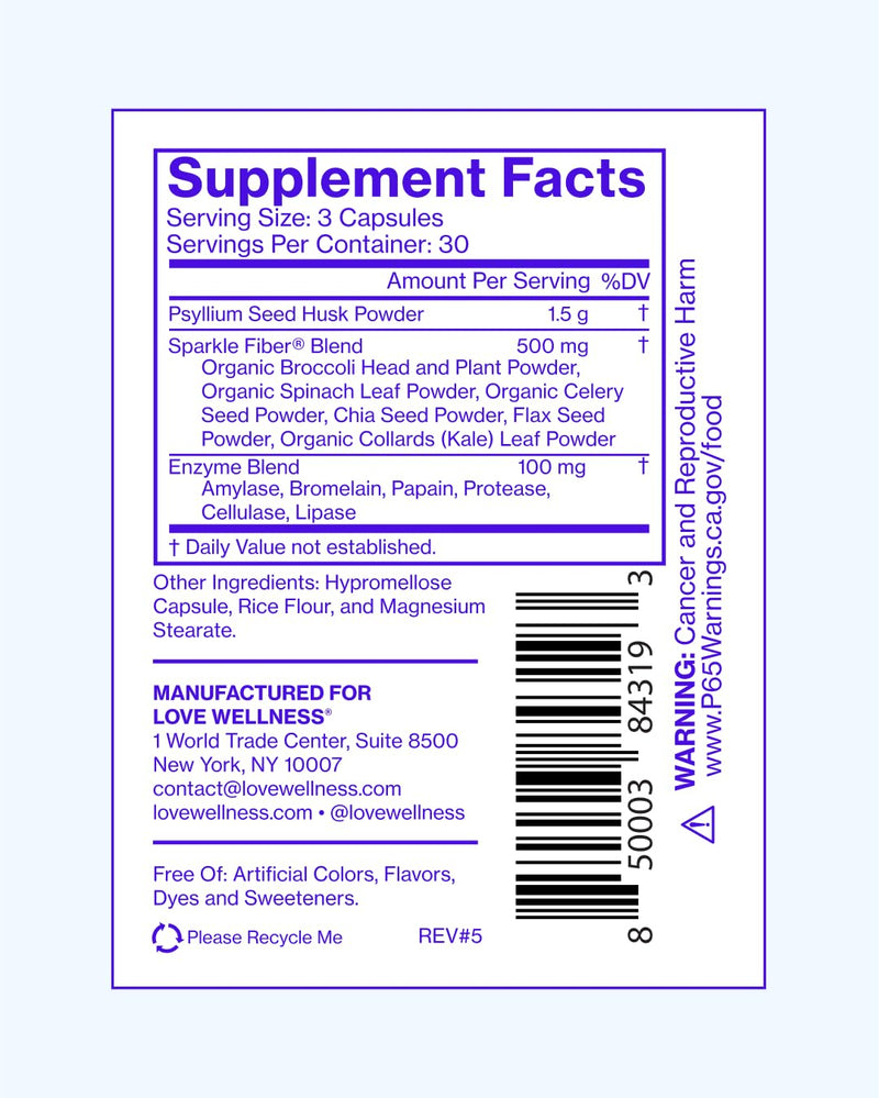 Love Wellness Sparkle Fiber – Digestive Enzymes & Fiber Supplement (90 Count)