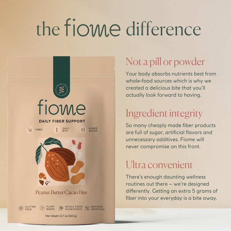 Fiome Fiber Supplement - 5g Daily Fiber Bite for Regularity, Digestion & Gut Health | Peanut Butter Cacao, 30 Servings