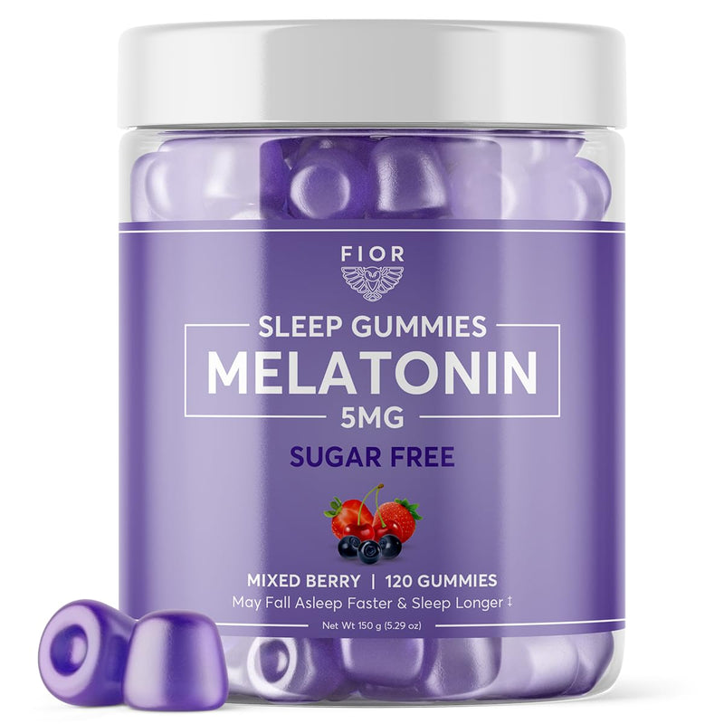 FIOR Sugar Free Sleep Gummies 120-Count 1 Melatonin & L-Theanine for Adults & Kids